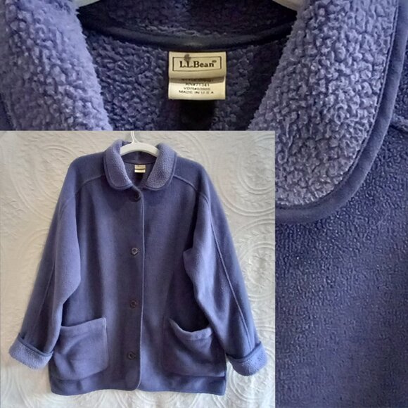LL Bean Periwinkle Blue Long Fleece Sweater LG (T-359) - Picture 1 of 9